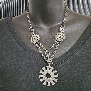 17" Pewter Color Classy Gears Necklace.. take a Peak